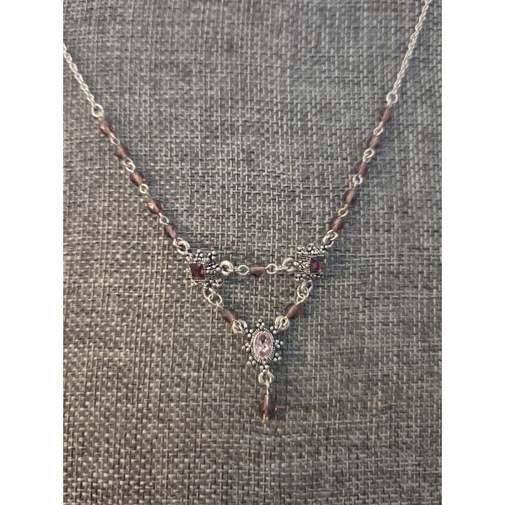 Premier Designs Pink Y-Drop Dangle Necklace Beaded Rhinestone Victorian MCM Vtg